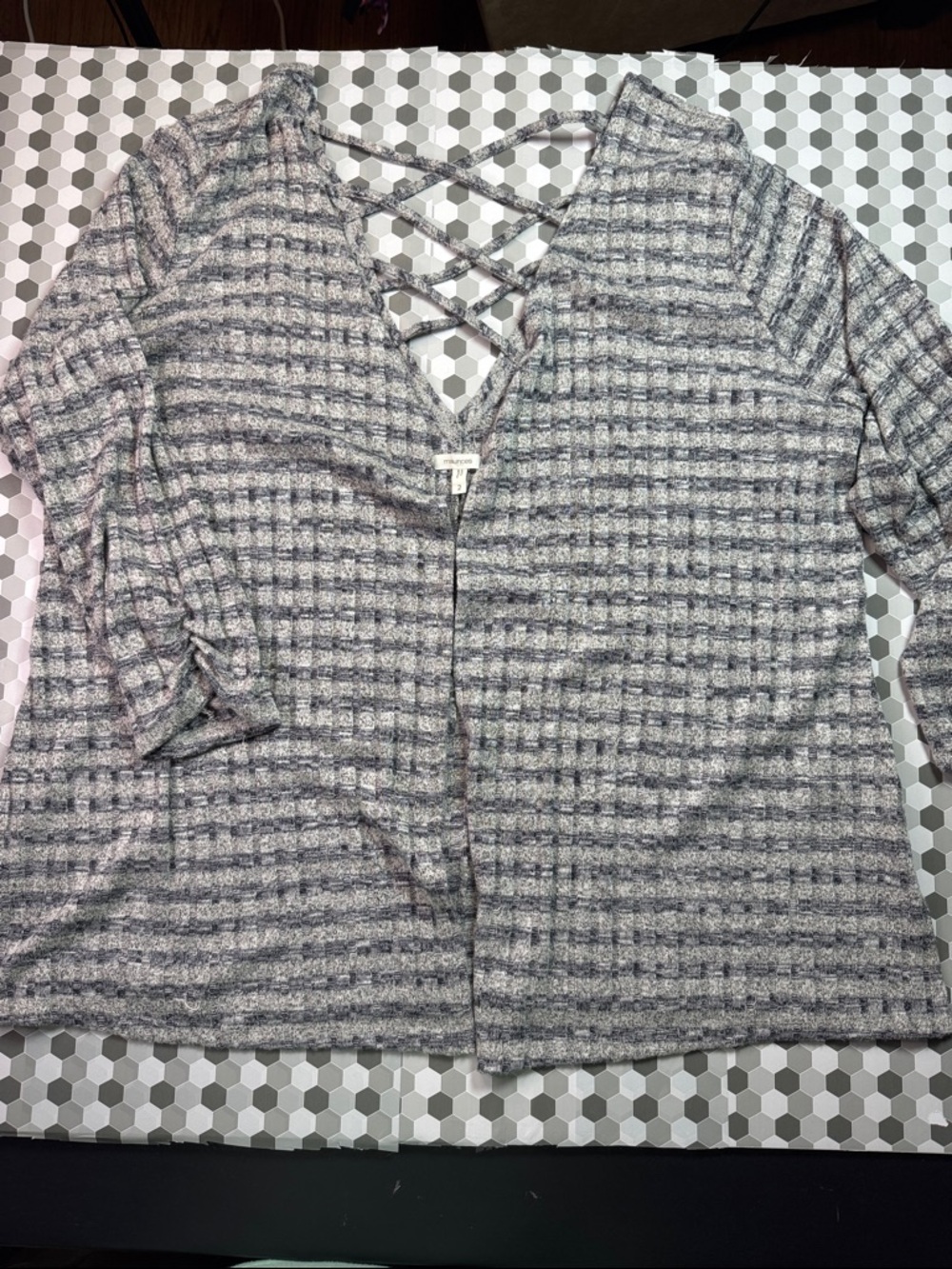 Maurices Gray Heather Crisscross V-Neck Tunic Top